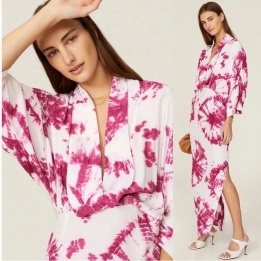 SWF Plunge tie dye Magenta maxi dress